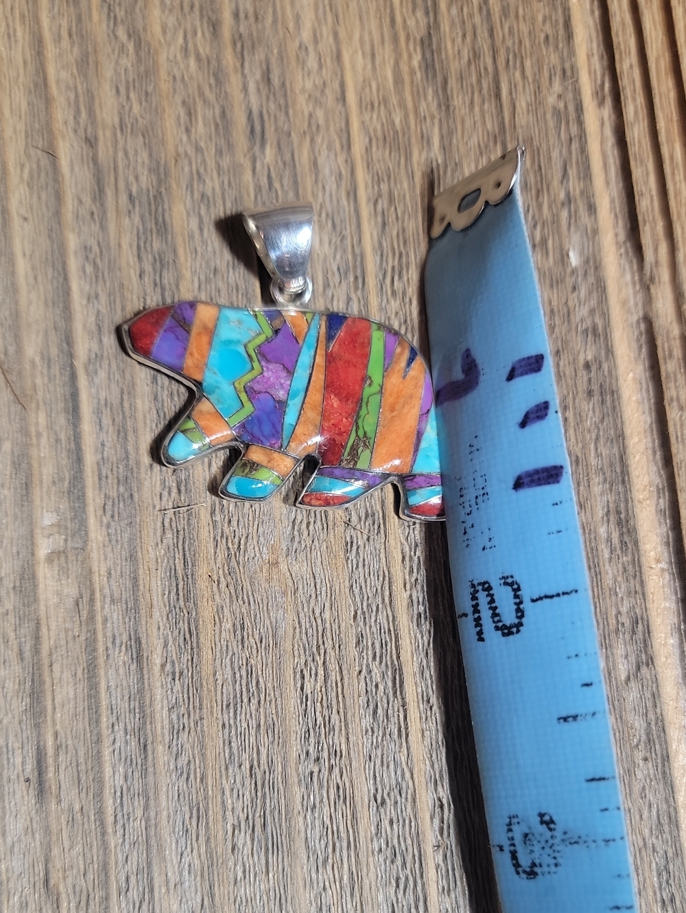 Sterling Silver Bear Mosaic Inlay Pendant - - Picture 7 of 9